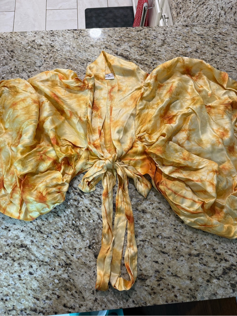 Cee Cees Closet Yellow Tie Dye Funky Wrap Crop Top Dramatic Balloon Sleeves XL - Picture 4 of 13